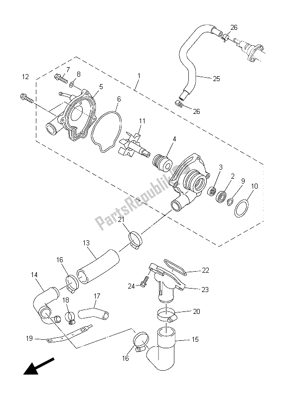 All parts for the Water Pump of the Yamaha XJ6 SA 600 2015