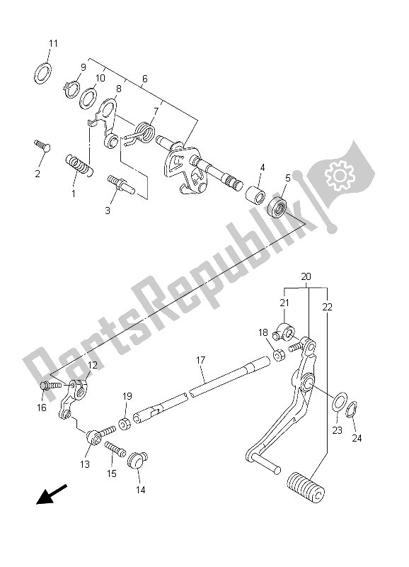 All parts for the Shift Shaft of the Yamaha YZF R6 600 2003