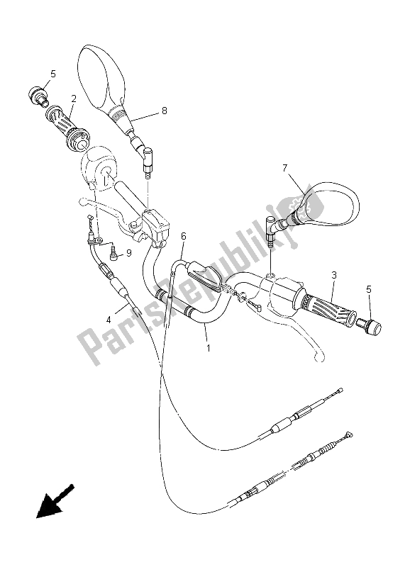 All parts for the Steering Handle & Cable of the Yamaha YBR 125 ED 2005