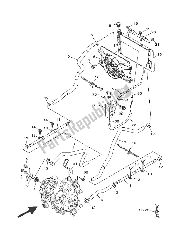 All parts for the Radiator & Hose of the Yamaha YXE 700E 2016