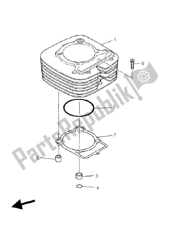 All parts for the Cylinder of the Yamaha YFM 350R 2004