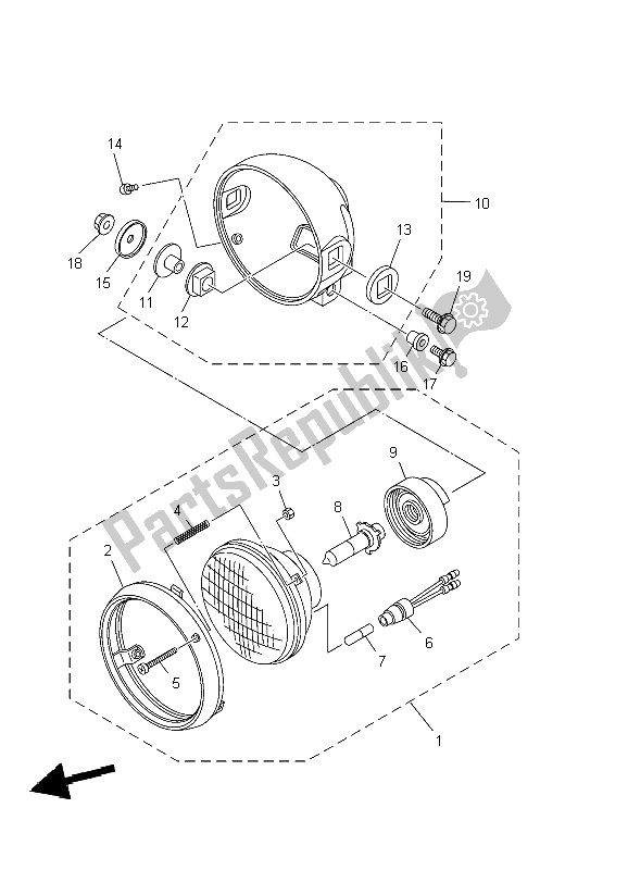 All parts for the Headlight of the Yamaha TW 125 2004