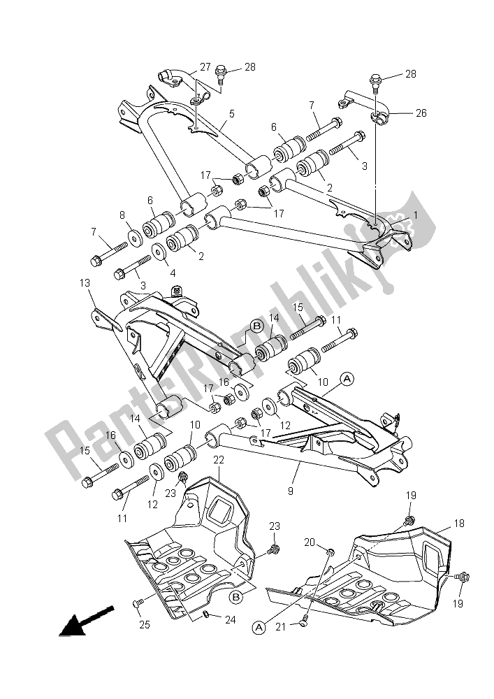 All parts for the Rear Arm of the Yamaha YFM 700 Fwad Grizzly EPS 2015