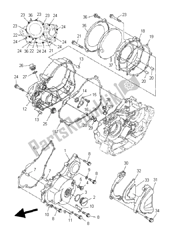 All parts for the Crankcase Cover 1 of the Yamaha WR 250X 2010