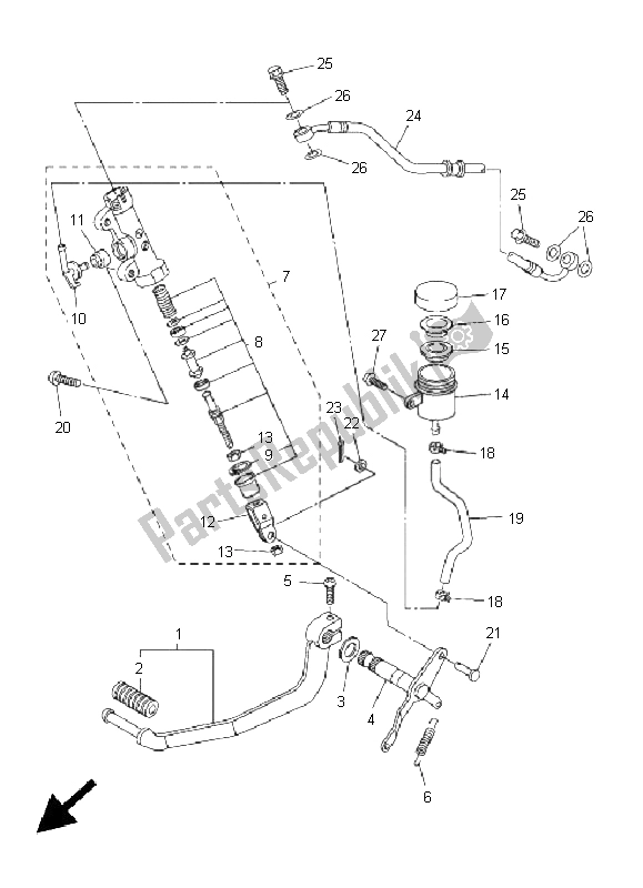 All parts for the Rear Master Cylinder of the Yamaha FZ6 S 600 2005