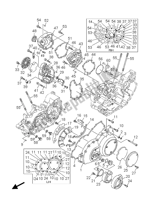 All parts for the Crankcase Cover 1 of the Yamaha XV 1900A 2012