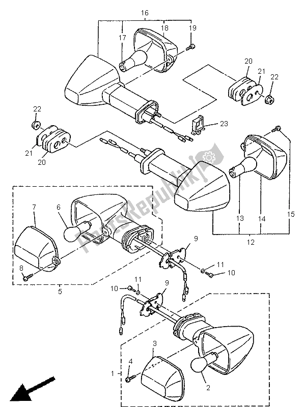 Alle onderdelen voor de Knipperlicht van de Yamaha YZF 1000R Thunderrace 1998