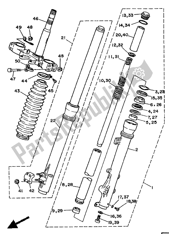 Todas las partes para Tenedor Frontal de Yamaha DT 125R 1990