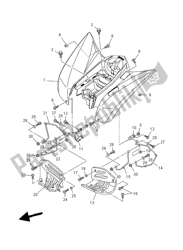 All parts for the Rear Fender of the Yamaha YFM 350R 2012