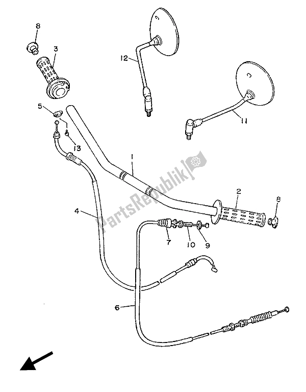 All parts for the Steering Handle & Cable (flat Handle) of the Yamaha XV 535 Virago 1989