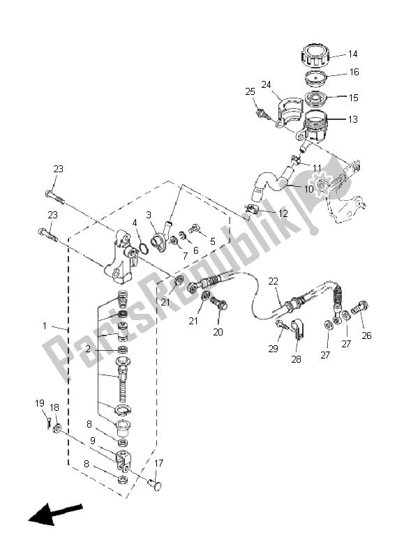 All parts for the Rear Master Cylinder of the Yamaha YFM 350R 2011