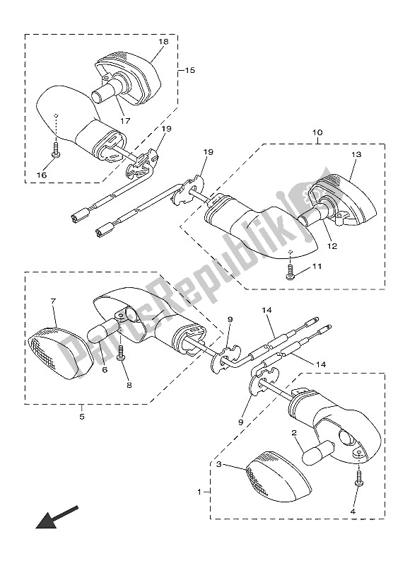 All parts for the Flasher Light of the Yamaha WR 250R 2016