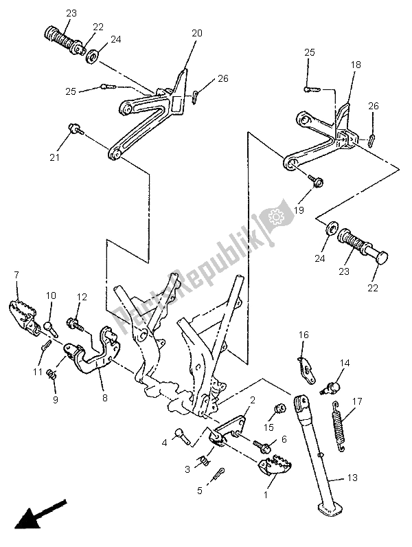 All parts for the Stand & Footrest of the Yamaha XT 600E 1996