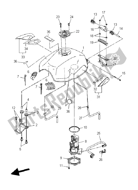 All parts for the Fuel Tank of the Yamaha XJ6F 600 2010