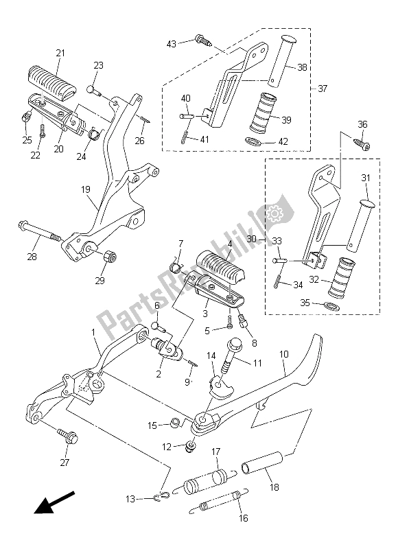 All parts for the Stand & Footrest of the Yamaha XVS 950 CR 2015
