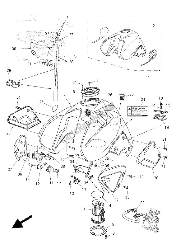 All parts for the Fuel Tank of the Yamaha MT 03 660 2012