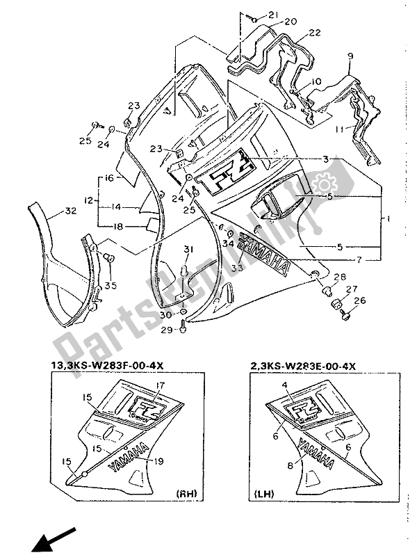 Todas las partes para Carenado 2 de Yamaha FZ 750 Genesis 1990