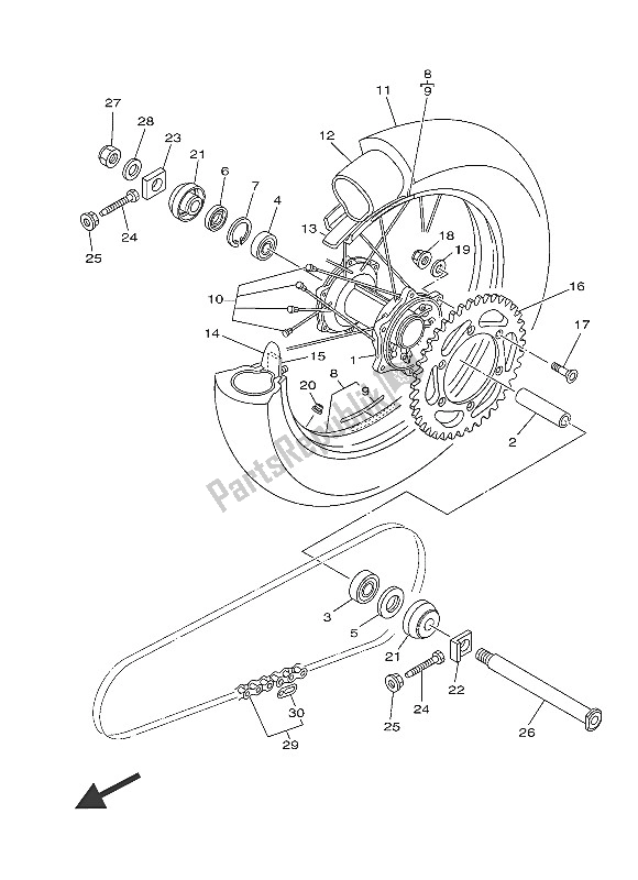 All parts for the Rear Wheel of the Yamaha YZ 250 2016