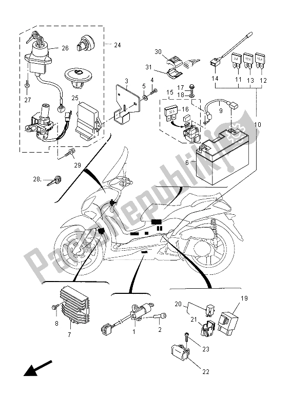 All parts for the Electrical 1 of the Yamaha VP 125 X City 2012