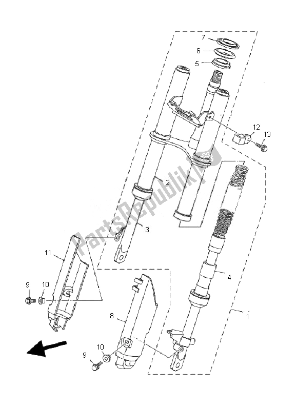 All parts for the Front Fork of the Yamaha TT R 50E 2007