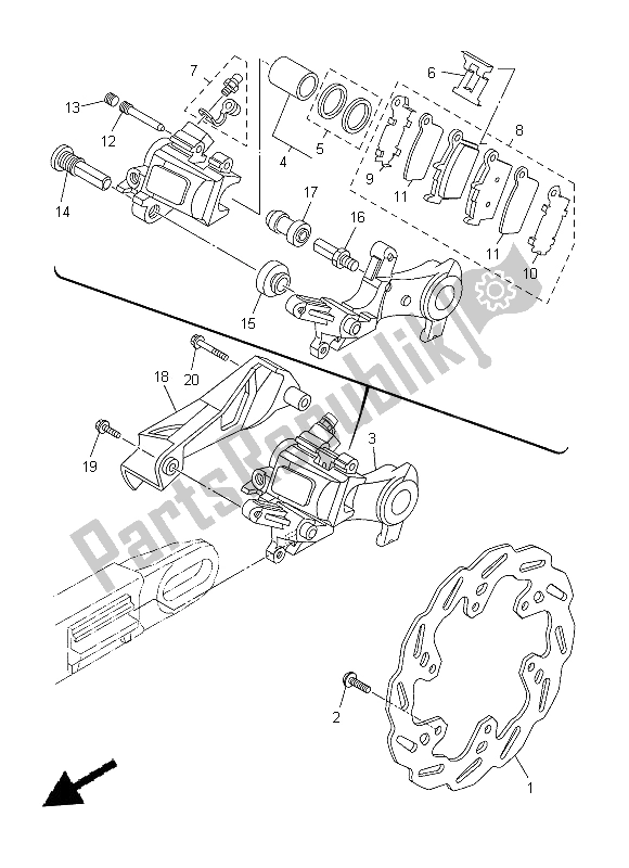 All parts for the Rear Brake Caliper of the Yamaha WR 250R 2014