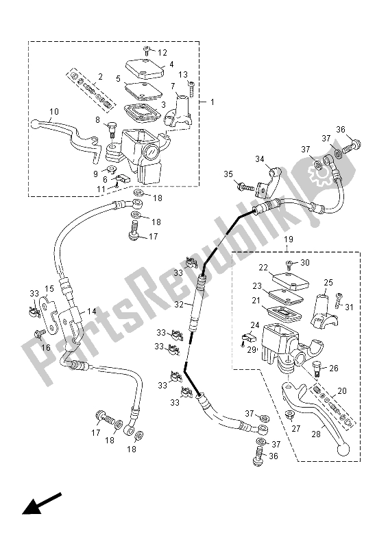 All parts for the Front Master Cylinder of the Yamaha YP 250R X MAX 2012