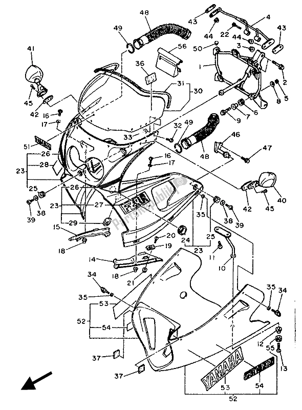 Alle onderdelen voor de Motorkap 1 van de Yamaha FZR 750 RW 1989