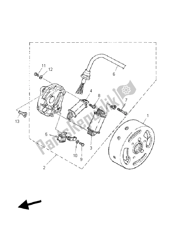 All parts for the Generator of the Yamaha PW 50 2007