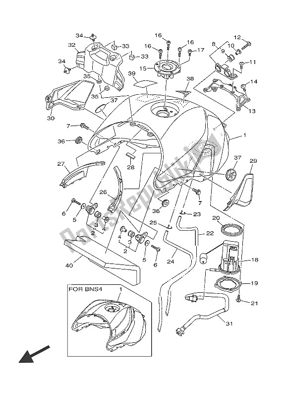 All parts for the Fuel Tank of the Yamaha MT 09A 900 2016