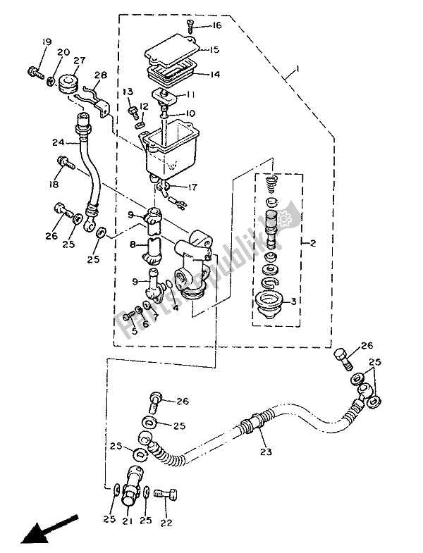 Toutes les pièces pour le Maître-cylindre Arrière du Yamaha XVZ 13 TD Venture Royal 1300 1991