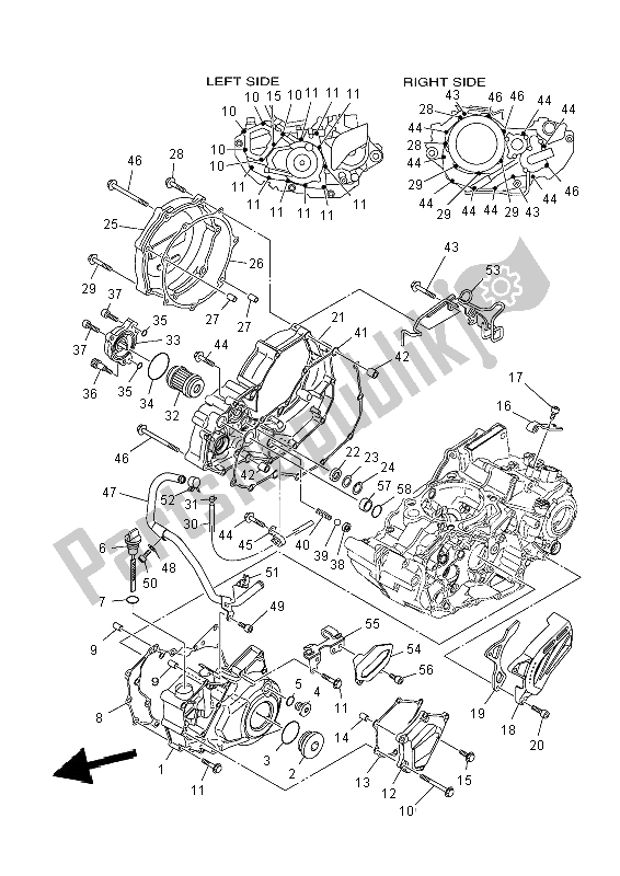 All parts for the Crankcase Cover 1 of the Yamaha YFZ 450R 2014
