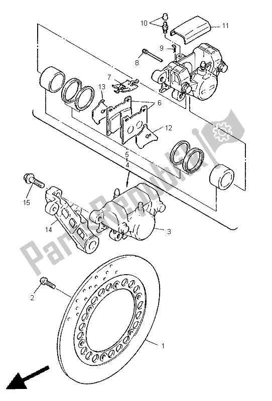 All parts for the Rear Brake Caliper of the Yamaha XJ 900S Diversion 1998