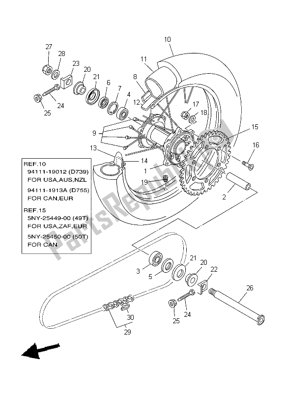 Todas las partes para Rueda Trasera de Yamaha YZ 250 2004