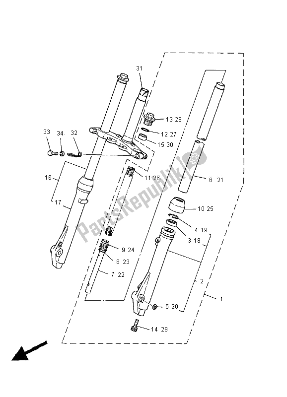 All parts for the Front Fork of the Yamaha PW 80 2000