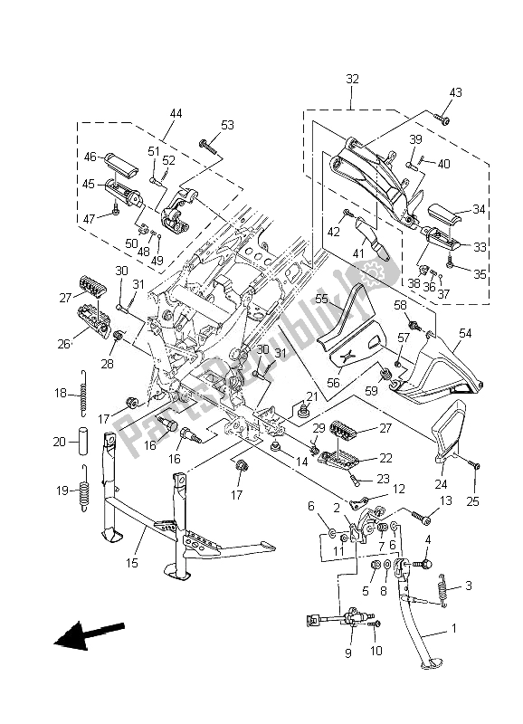 All parts for the Stand & Footrest of the Yamaha XT 1200Z 2010