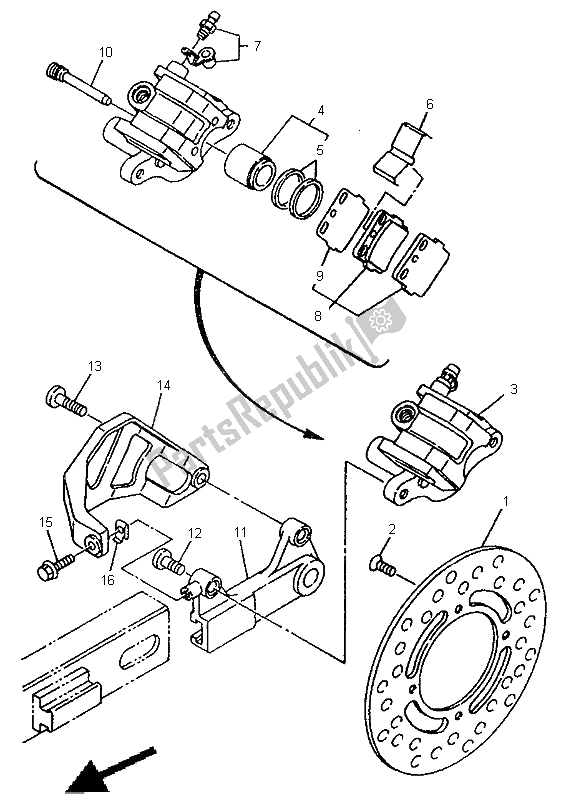 All parts for the Rear Brake Caliper of the Yamaha YZ 80 LC 1999