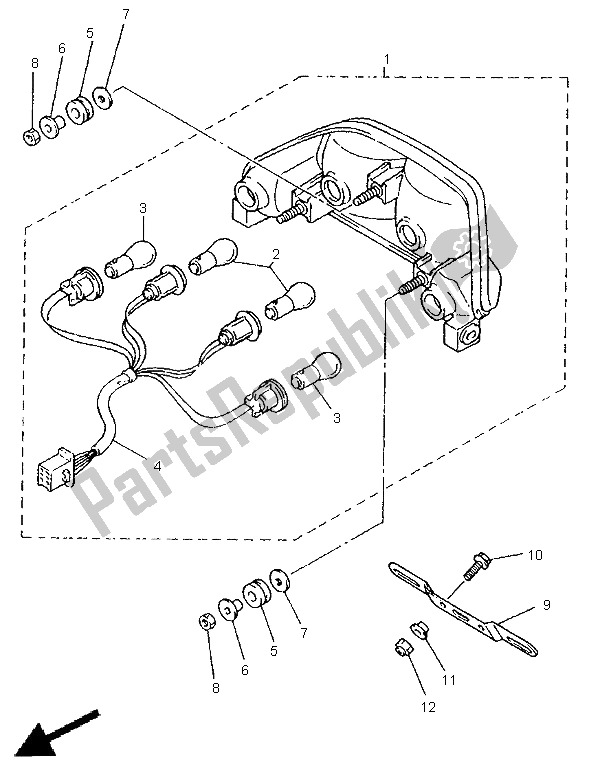 All parts for the Taillight of the Yamaha GTS 1000 1998