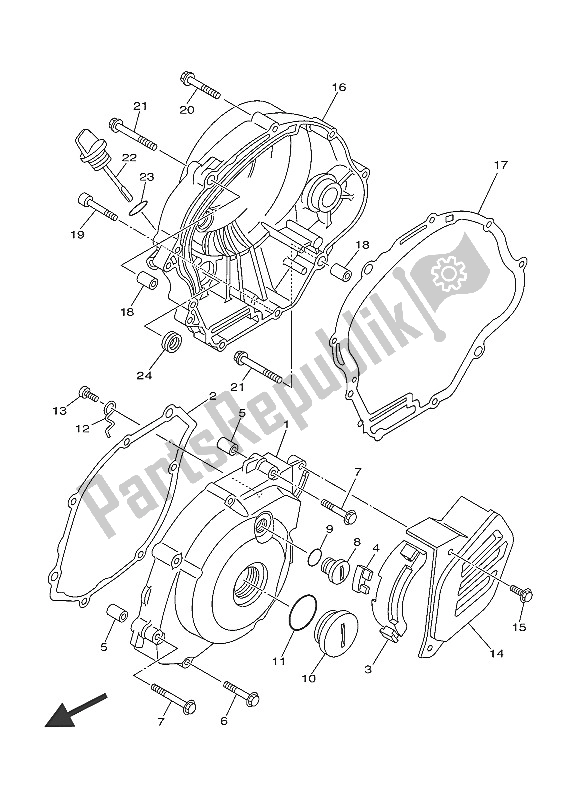 Alle onderdelen voor de Carterdeksel 1 van de Yamaha TT R 125 LW 2016