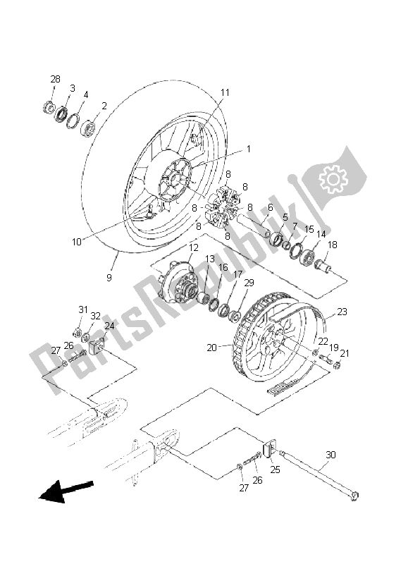 All parts for the Rear Wheel of the Yamaha XVS 1300A 2011
