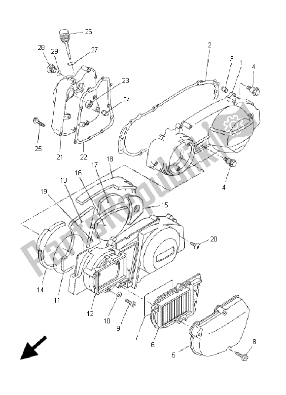 All parts for the Crankcase Cover 1 of the Yamaha VP 250 X City 2009