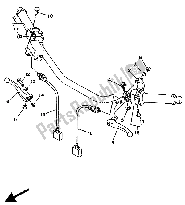 All parts for the Handle Switch & Lever (for At) of the Yamaha TDR 125 1994