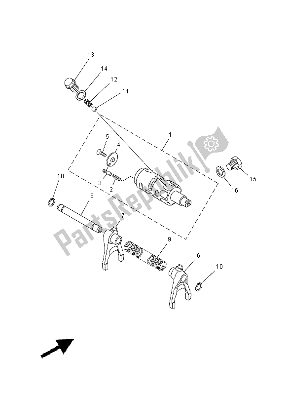 All parts for the Shift Cam & Fork of the Yamaha YXR 700F 2012