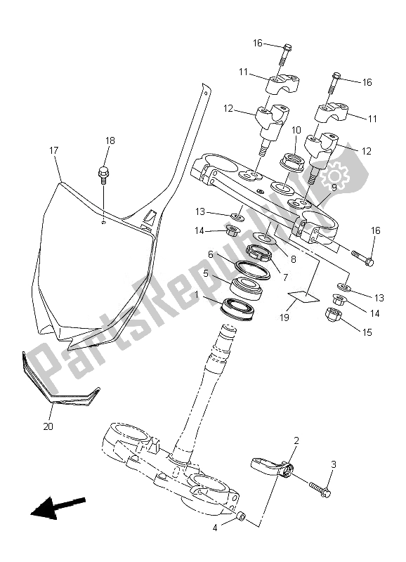 All parts for the Steering of the Yamaha YZ 450F 2010