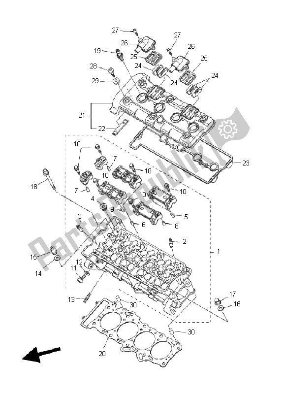 All parts for the Cylinder Head of the Yamaha YZF R1 1000 2011