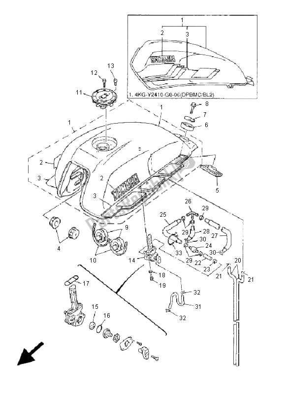 All parts for the Fuel Tank of the Yamaha XJR 1300 SP 2001