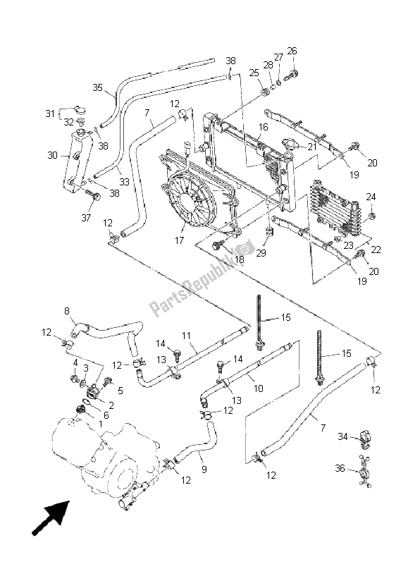 All parts for the Radiator & Hose of the Yamaha YXR 700F Rhino 2009