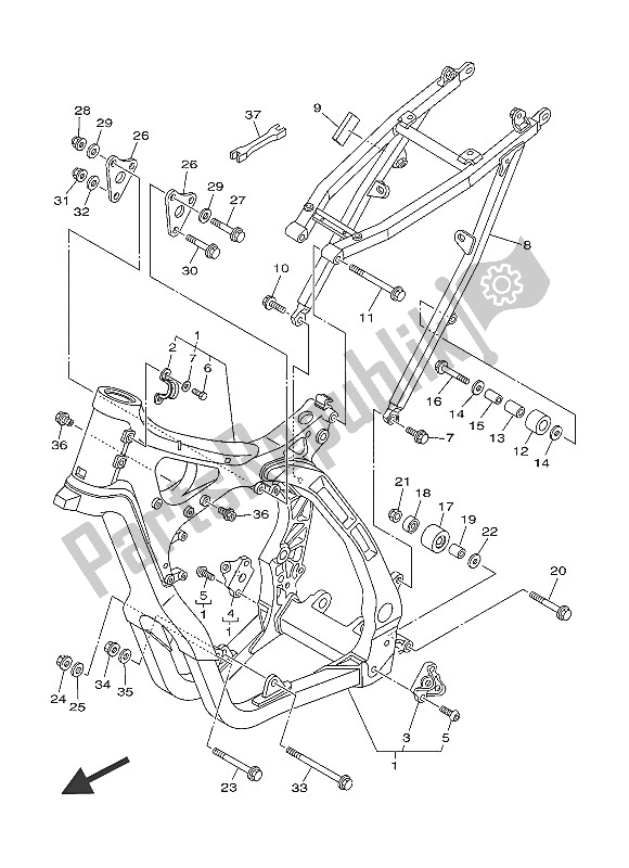 All parts for the Frame of the Yamaha YZ 250 2016