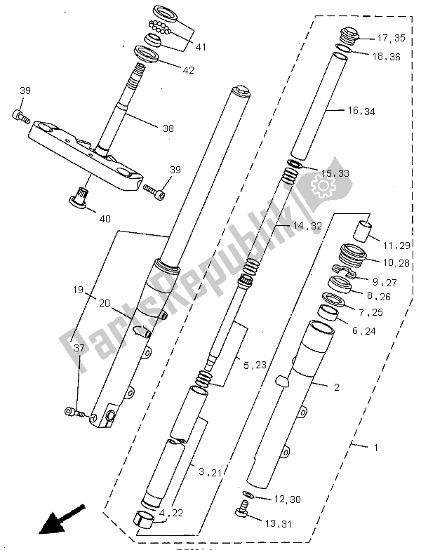 All parts for the Front Fork of the Yamaha XVS 650 Dragstar 1999