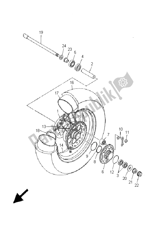 All parts for the Rear Wheel of the Yamaha XVS 1100A Dragstar Classic 2001