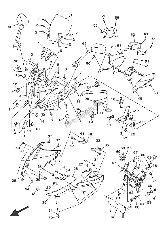 All parts for the Cowling of the Yamaha AJS6 SAP 2016